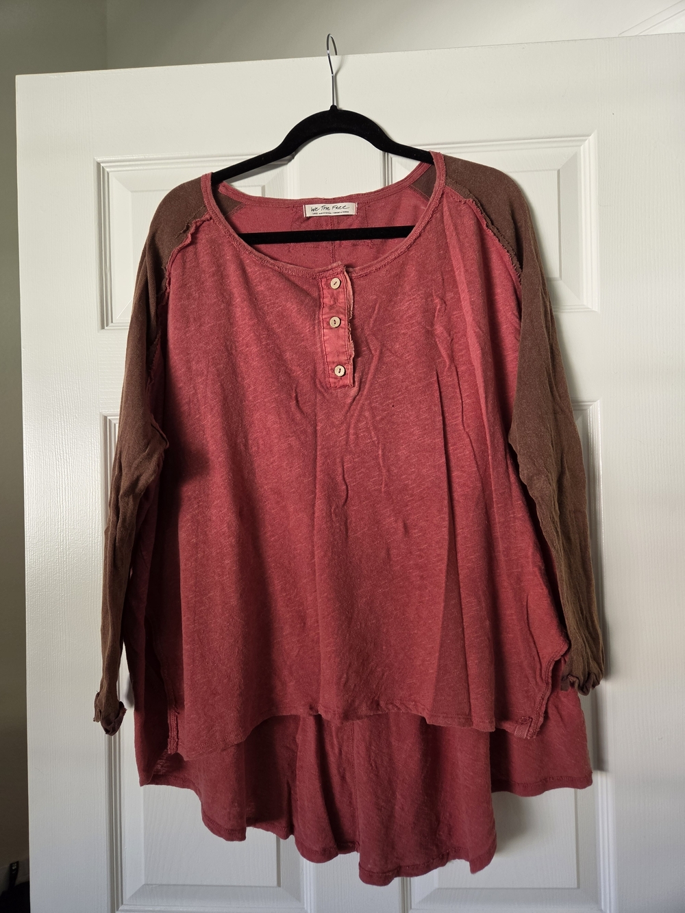 We The Free Washed Coral Henley Polo Top